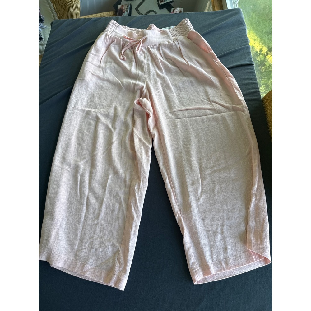 JM Collection Womens Wide Leg Smocked Waist Drawstring Pants Pink Small NWT